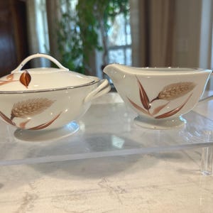 Vintage Noritake China, Sugar Bowl w/ Lid and Creamer Set, "Wheat" pattern Circa 1950s, Stamped 'Willow China'  Fall Autumn Table Decor