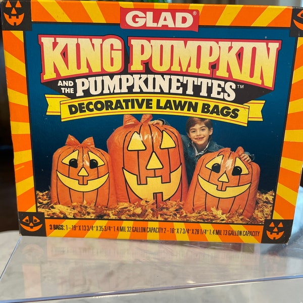 Cute Halloween Vintage King Pumpkin and The Pumpkinettes Decorative Lawn Bags by Glad 1991 Unused in Original Box