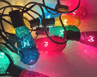 10ct. Multi-color Faceted, Textured Glass Party Lights, String Lights, Working/Tested Lights, 6ft of lights, 8ft of cord, Without box