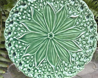 Bordallo Pinheiro Green Lily of The Valley Majolica Dessert Plate. 7.5”. Made in Portugal.Rare Find