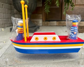 Vintage Avon Nautical 'Down By The Sea' Collection Plastic Ice Cream Boats w/ Oar Spoons OR Salt & Pepper Shakers/ Napkin Holder Centerpiece