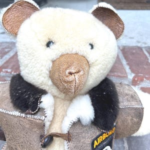 Vintage 101st Airborne US Army 18 1/2" Bear in Suede & Sherpa, Sheep Vest w/  Screaming Eagle Patch Made in USA Collectible, Hand Made, Rare