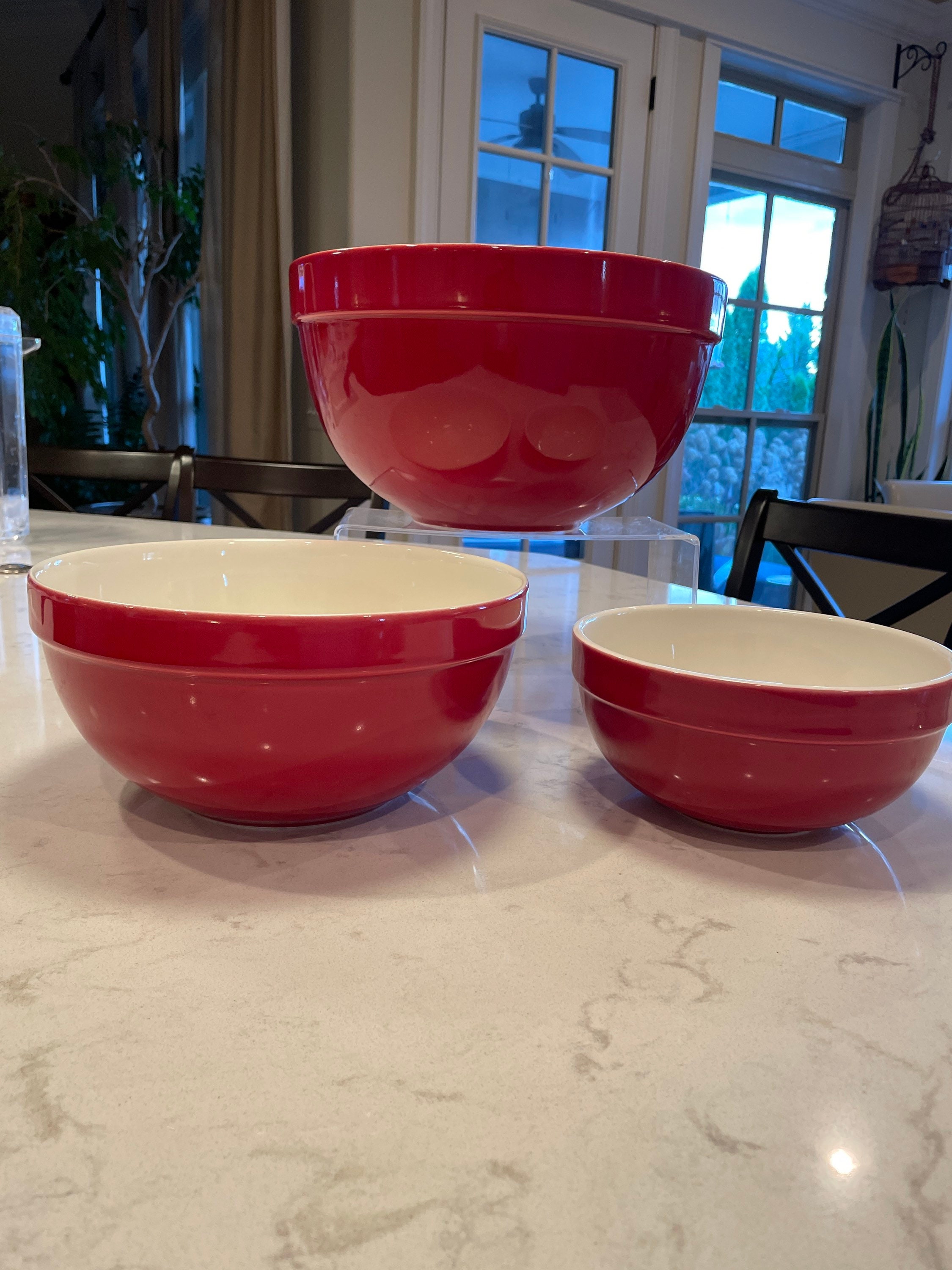 Williams-Sonoma Red Stacking Mixing Bowls, FAPOR Made in Portugal Christmas  Serving Bowl, Nesting Bowls Set of 3, Excellent condition