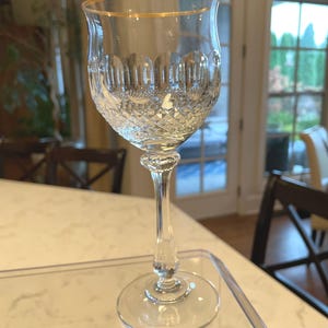 Vintage Mikasa Gold Crown White Wine Glasses , Crystal Glass with Gold Rim 7” height 2 3/8 “ diameter Set of 9