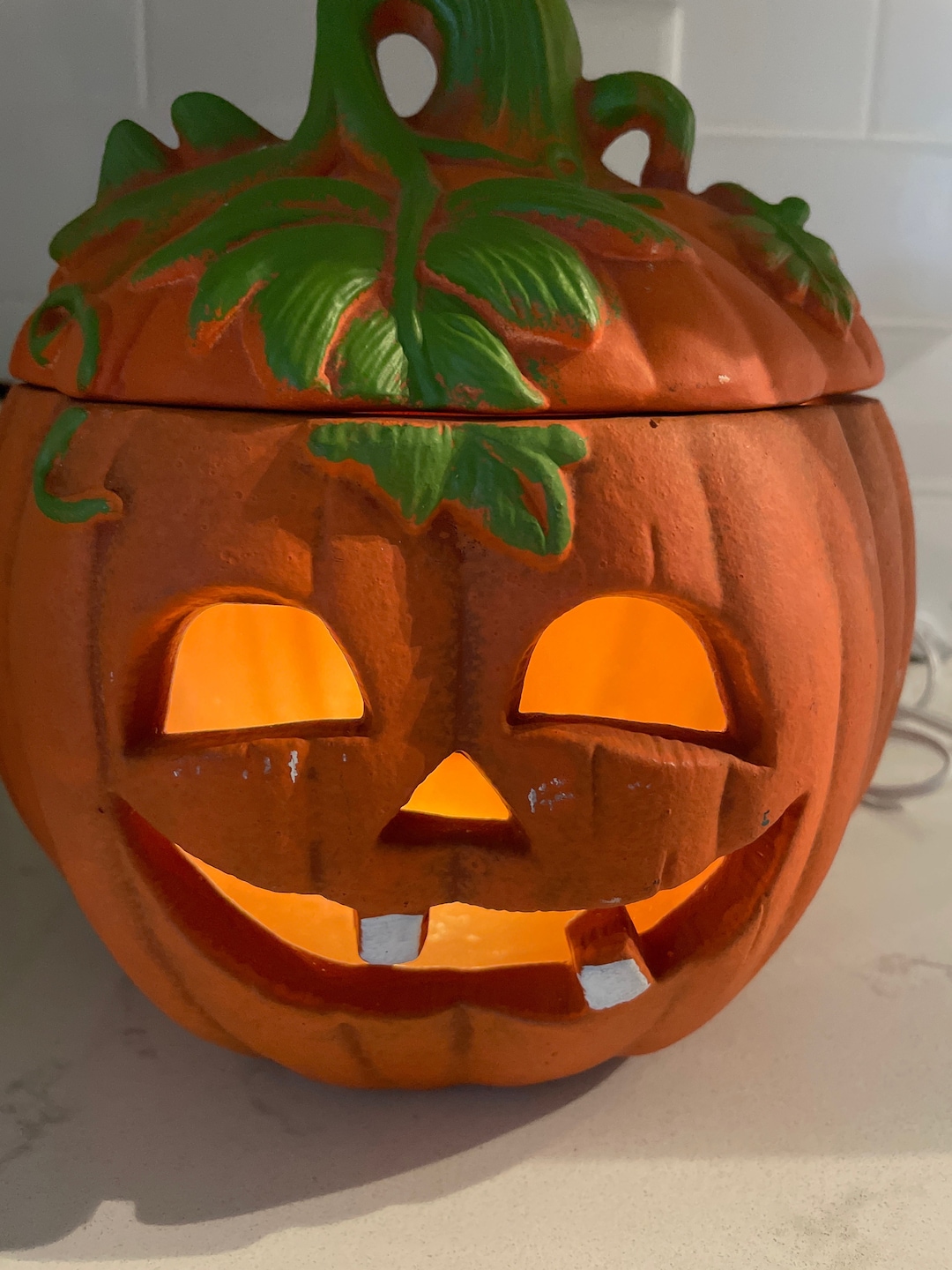 Halloween Jack O Lantern Light up Pumpkin With Lid Hand Painted Bisque ...