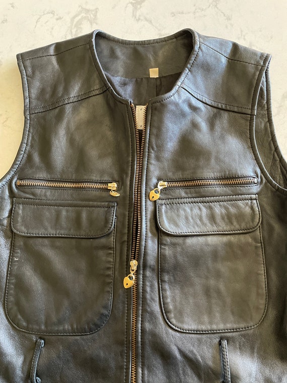 Vekko Sport black leather vest from 1990s. Butter… - image 1