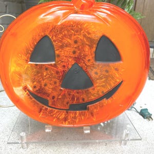 Vintage Halloween Flashing Motion Pumpkin, Jack O Lantern Light Pumpkin Light Up Halloween Decoration 13" x 11 1/2"