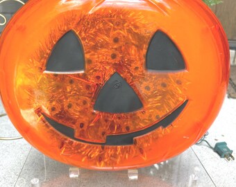 Vintage Halloween Flashing Motion Pumpkin, Jack O Lantern Light Pumpkin Light Up Halloween Decoration 13" x 11 1/2"