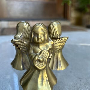 Vintage  Brass Angel Trio, Angels Playing the Lute, Made in India, Christmas Decoration. Christmas Angel 2 3/4&quot;H x 3 1/2&quot;H
