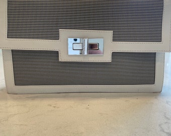 Vintage Bruno Magli Envelope Purse Black and White Houndstooth Clutch or Shoulder Bag. Hard to find. From around 2000.