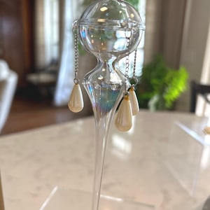 Vintage Silvestri Clear Crystal Teardrop Glass Ornaments w/ Dangle Teardrop pearls  Taiwan 6” Vintage Christmas Tree Ornament