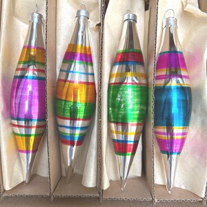 Kurt Adler Glass Christmas Ornaments, Santa&#39;s World, Set of 4 Colorful Handpainted Teardrop, Traditional Vintage Style NIB 5&quot;H