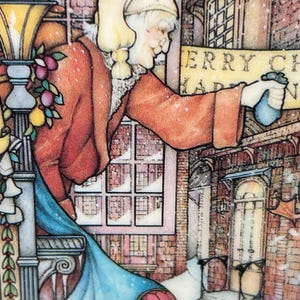 Vintage Enesco Wooden Lacquered Square Music Box, Scrooge & Tiny Tim Plays " We Wish You A Merry Christmas" Circa 1980s Limited Edition