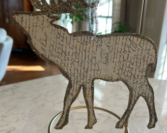 Vintage Christmas Reindeer Metal  Christmas Tree Ornaments Elk Ornaments, Victorian Christmas Set of 2