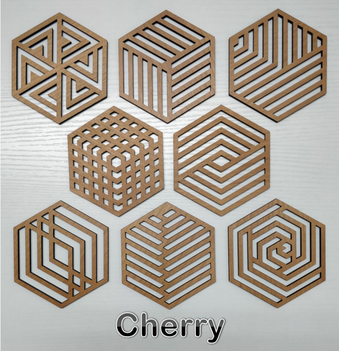 Laser Cut Wooden Geometric Hexagon Coasters set of 4 Etsy