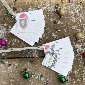 10x Christmas Cow And Sheep Gift Tags, Christmas Tags, Present Gift Tags, Country Living Christmas,Set Of 10 Gift Tags,Hand-drawn animals