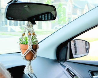 Rear View Mirror Accessories, Car Mirror Hanging Accessories, Mini Macrame Plant Hanger, Plant Pot Holder, Hanging Planter, Plant Lover Gift