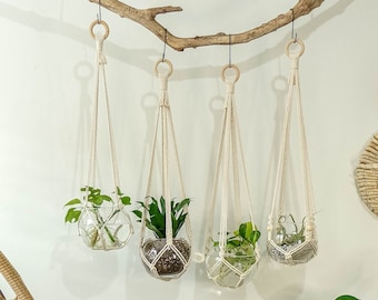 Macrame Plant Hanger, Hanging Planter Indoor, No Tassel Fringe Plant Holder Without Tail, Houseplant Propagation Station, Simple Minimalist