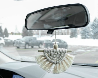 Half Moon Macrame Car Diffuser, Mini Macrame Car Charm, Car Decorations Interior, Essential Oil Diffuser Hanging Rear View Mirror Accessory