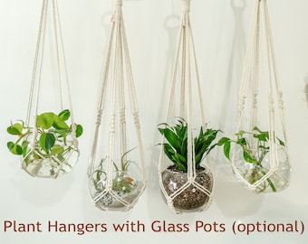 Hanging Planter With Pot, Macrame Plant Hanger Indoor Plants, No Tassel Without Tail No Fringe, Houseplants Terrarium Hanging Plant Holder