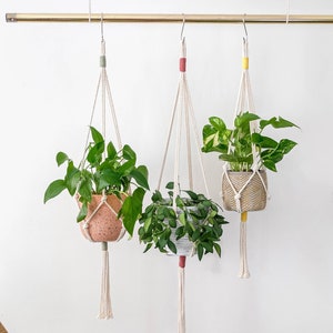 Makraméväxthängare, hängande kruka, enkel minimalistisk växthängare, kort liten stor hängande växthållare av bomullsrep inomhus, heminredning