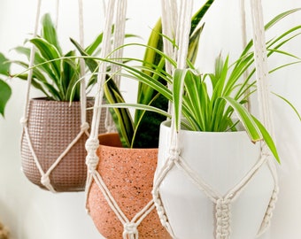 Plantenhanger zonder kwastje, plantenhanger zonder kwastje, minimalistische plantenhangers, macramé plantenhouder met kwastje, macrame plantenhanger zonder franje