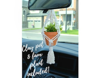 Rear View Mirror Accessories, Car Charm, Mini Macrame Plant Hanger, Rear View Mirror Charm, Succulent Plant Holder, Boho, Plant Lover Gift