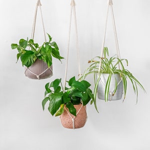 Simple minimalista sin borla Macrame planta percha sin cola, plantador colgante interior sin borla de cola sin flecos, soporte de maceta colgante largo