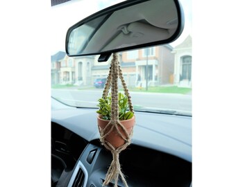 Rear View Mirror Charm | Mini Macrame Plant Hanger