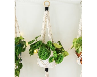 Macrame Plant Hanger, Rope Hanging Planter Indoor Plants Houseplant, Window Ceiling White Boho Hanging Plant Pot Holder, Bohemian Home Decor