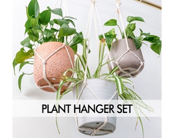 Indoor Hanging Planter Set, Simple Minimalist No Tassel Macrame Plant Hanger Set, Boho Home Decor, Rope Plant Pot Holder, 25", 30", 35" long