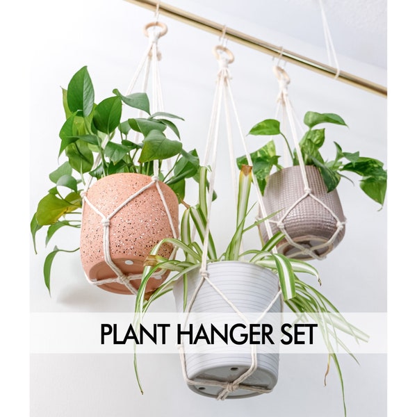 Indoor Hanging Planter Set, Simple Minimalist No Tassel Macrame Plant Hanger Set, Boho Home Decor, Rope Plant Pot Holder, 25", 30", 35" long