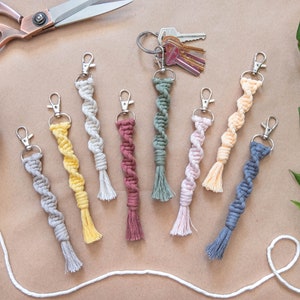 Macrame Keychain, Cute Rope Key Chain Tassel Fringe, Short Small Keys Fob/Ring/Dangles Colored, Bag Charm, Boho Gift Accessories for Friends