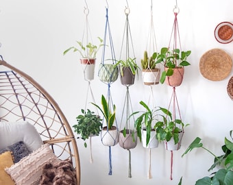 Macetero colgante de macramé doble, de dos niveles, para plantas