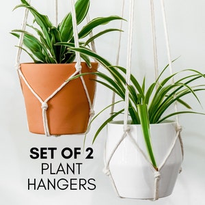 Set of 2 Macrame Plant Hanger Set, Indoor Hanging Planter Pot Holder Hanging Plants,Modern Short Small Plant Hanger No Tassel,25&quot; & 30&quot; Long