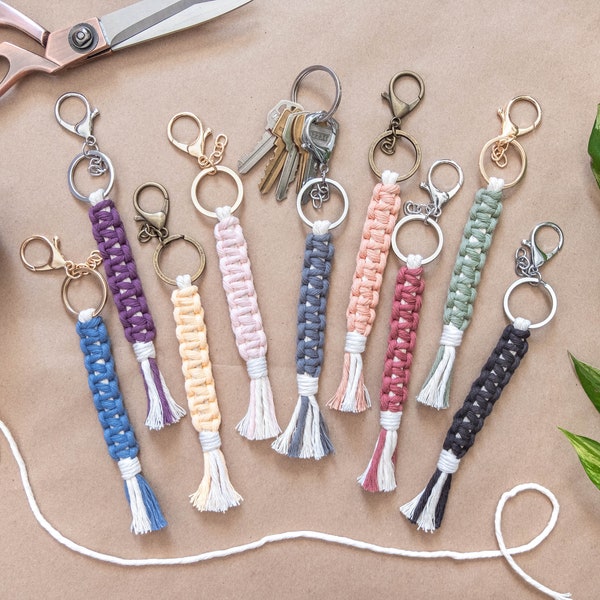 Macrame Keychain, Rope Keychain Tassel Fringe, Cute Macrame Key Chain, Short Small Keys Fob/Ring/Dangles Custom Color, Bag Charm, Boho Gift