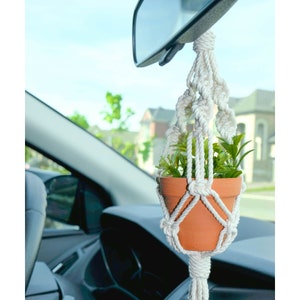 Rear View Mirror Accessories, Car Charm Plant Holder, Mini Macrame Ornament, Small Macrame Plant Hanger, Succulent Hanging Planter Boho Gift