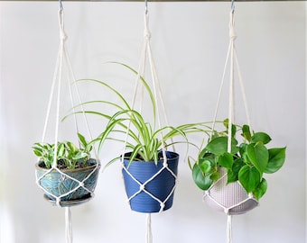 Macrame Plant Hanger, Hanging Planter Indoor Plant Houseplant, Modern Boho Home Decor, Simple Minimalist Plant Pot Holder, Short Small Large