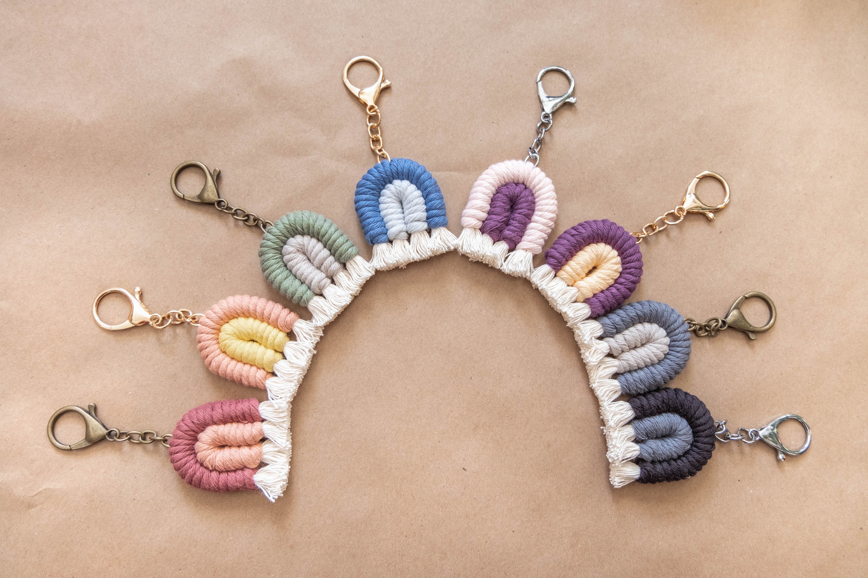 Wholesale Boho Bag Charms Fabric Macrame Weaved Rainbow Keychains