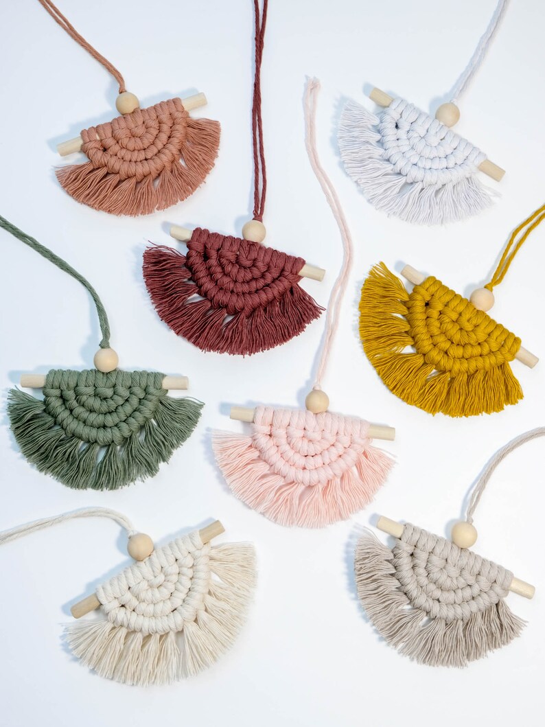 Half Moon Macrame Car Diffuser, Mini Macrame Car Charm, Car Decorations Interior, Essential Oil Diffuser Hanging Rear View Mirror Accessory image 2