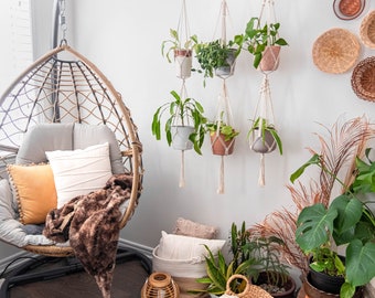 Macetero colgante doble de macramé, de dos niveles, para plantas
