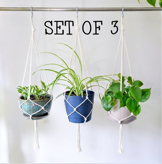 Makramee-Blumenampel 4er Set – Mit Haken, Baumwollseil, Boho-Stil, Für Balkon, Fenster & Innen