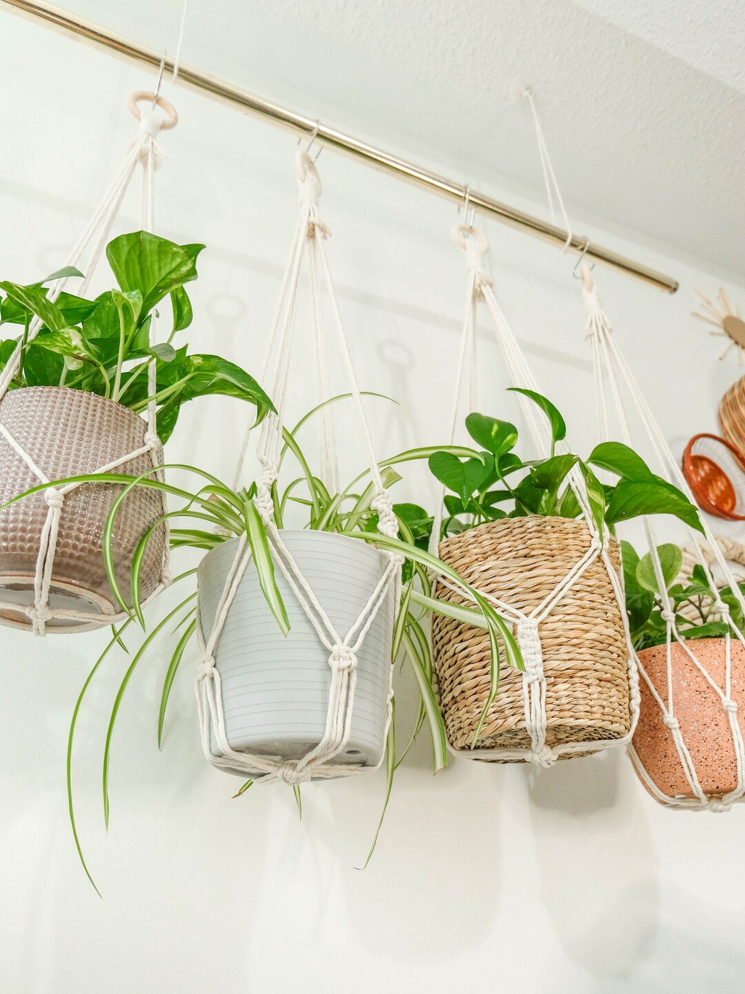 Colgador de plantas Macrame sin borlas sin cola, macetero