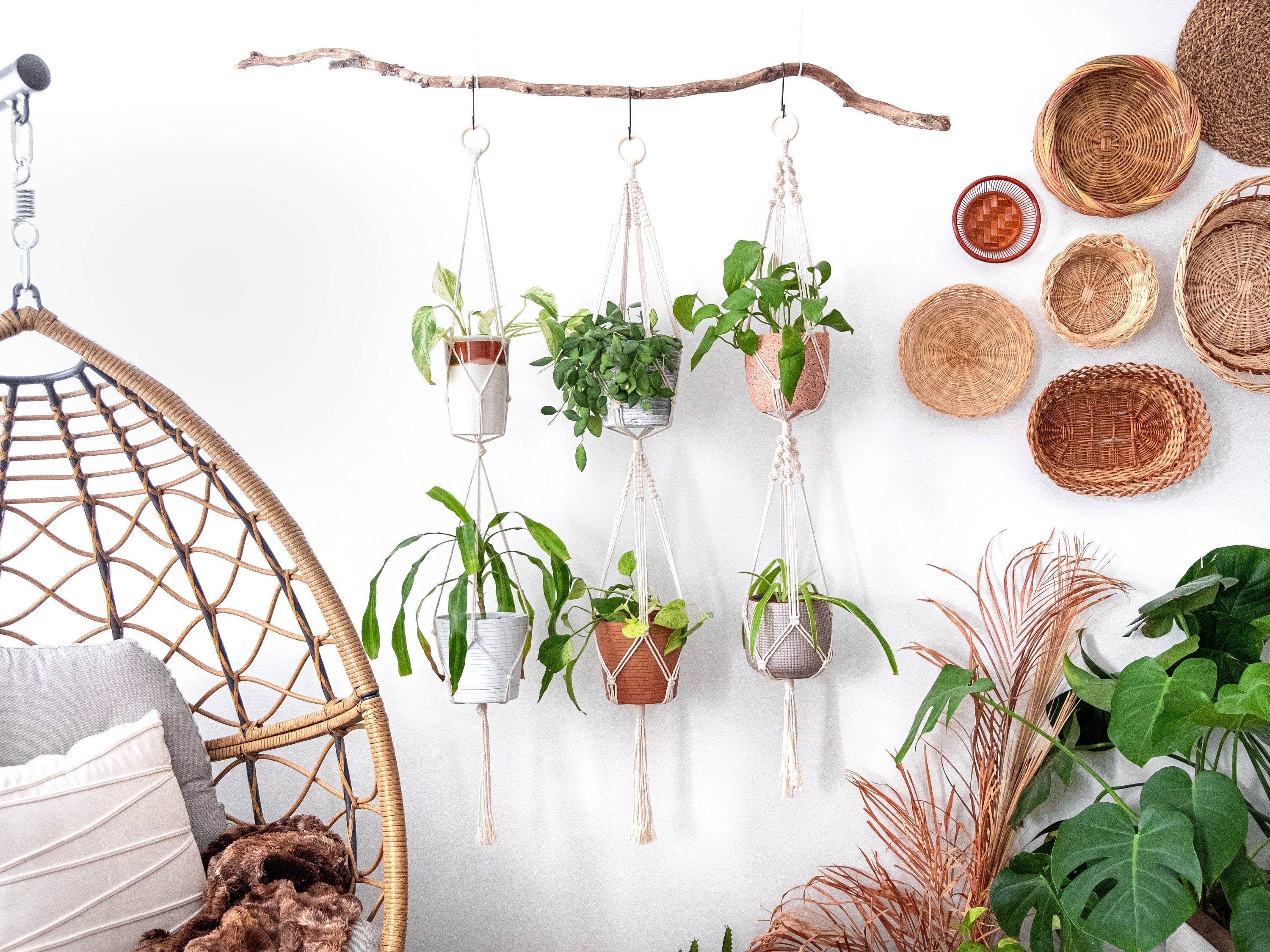 Double Macrame Plant Hanger Two Tiered Hanging Planter Indoor Plants Houseplants Long 2 Tier Plant Pot Holder Boho Vertical Garden Decor Etsy