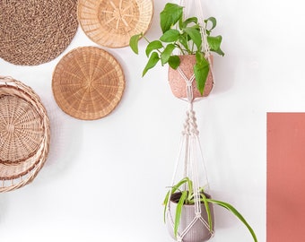 Pot Plante Intérieur Suspension Macramé Pour Plantes Avec Base En Bois - Décoration Bohème Intérieur/extérieur - Support 5kg Porte Pot Fleurs Suspendu