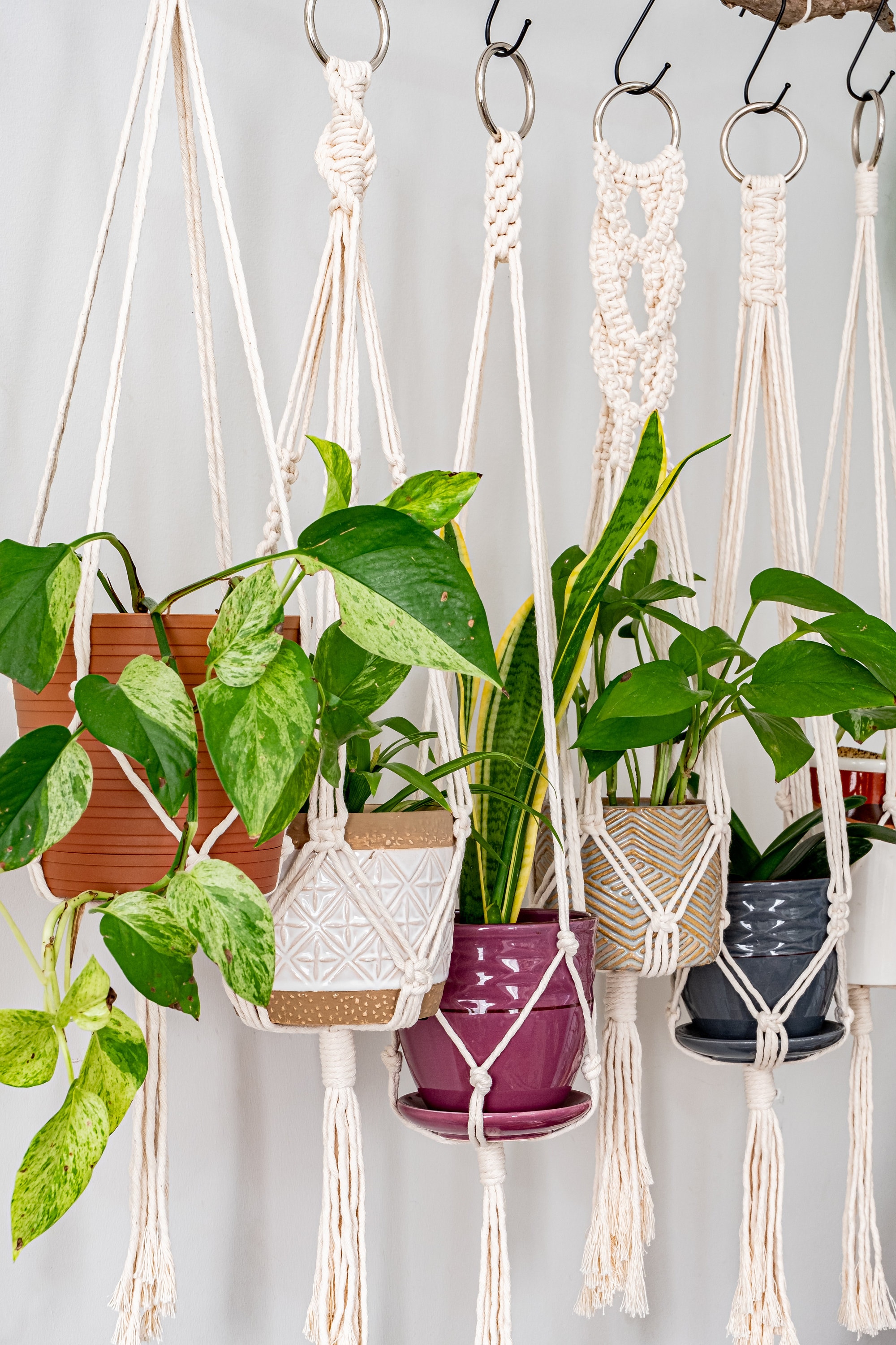 Set Di 4 Ganci Per Piante In Macramè ANROYE – Fioriere Sospese In Cotone Con Nappe E Perline, Decorazione Boho Per Interni