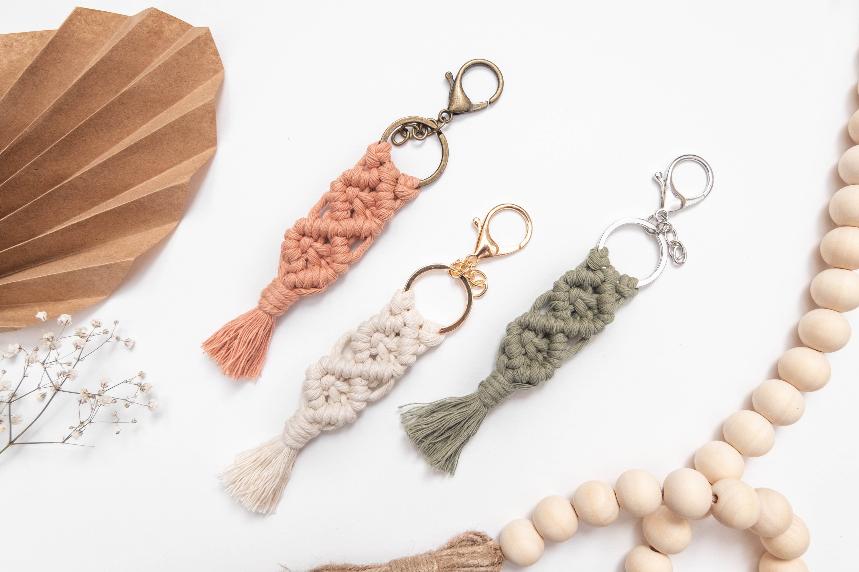 小物 deci//Carabiner Macrame Keychain Macrame Keychain, Cute Rope Keychain Tassel, Short Small