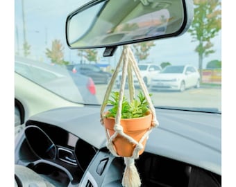Rear View Mirror Accessories, Car Plant Hanger, Hanging Planter Boho Cute Car Charm, Small Macrame Plant Hanger, Mini Succulent Plant Holder