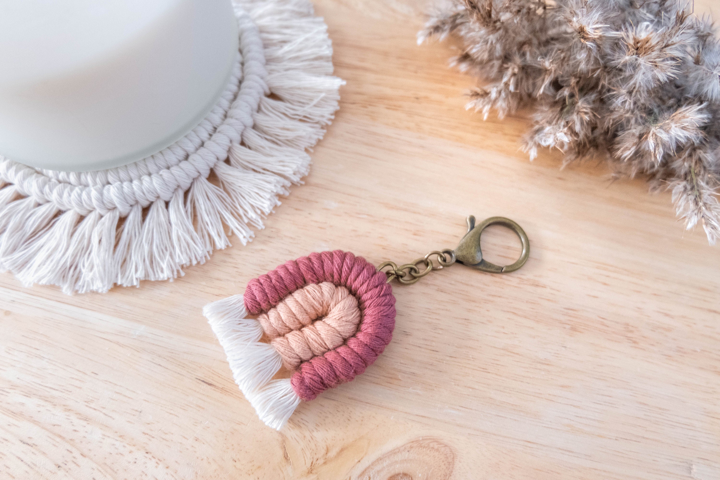 zrshygs Portachiavi arcobaleno da donna boho portachiavi macramè borsa fascino auto appeso