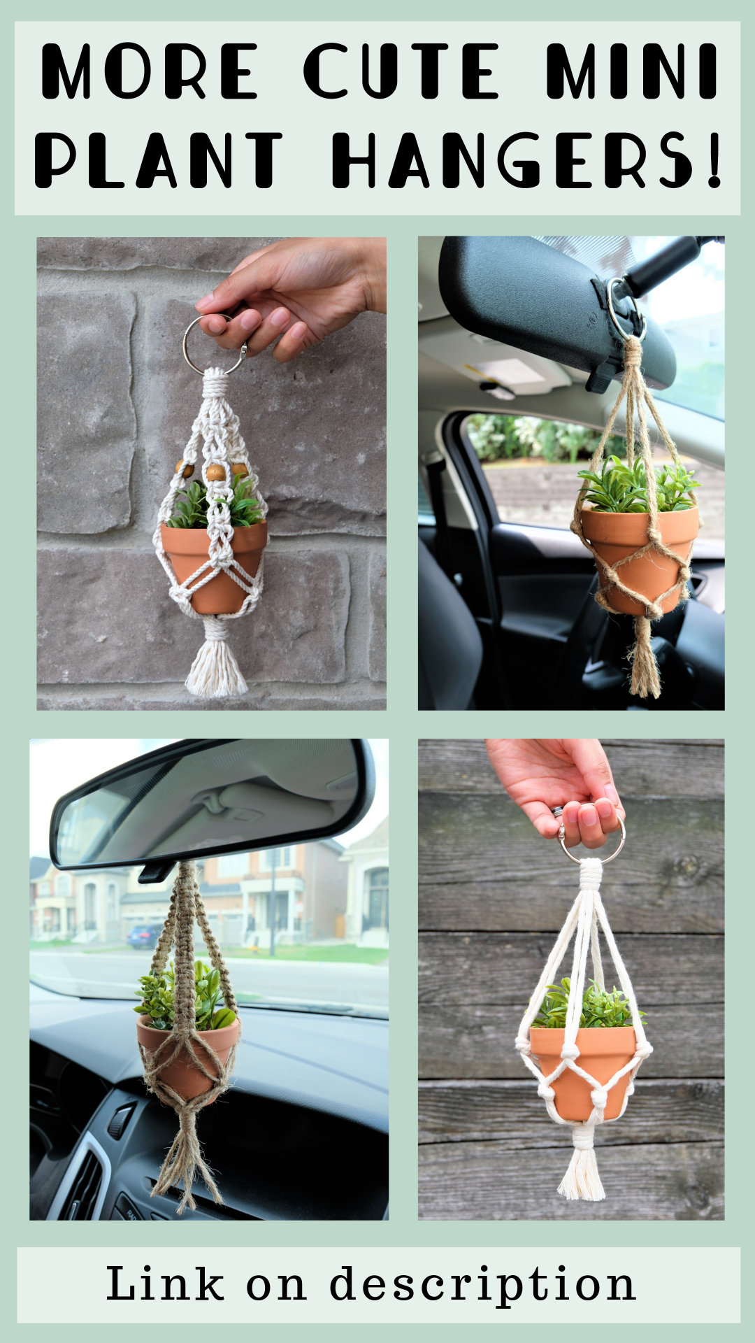 TAPHOA Crochet Plant Car Charm – Handmade Boho Hanging Decor For Rear View Mirror Or Room (Heart Leaves) - View #11